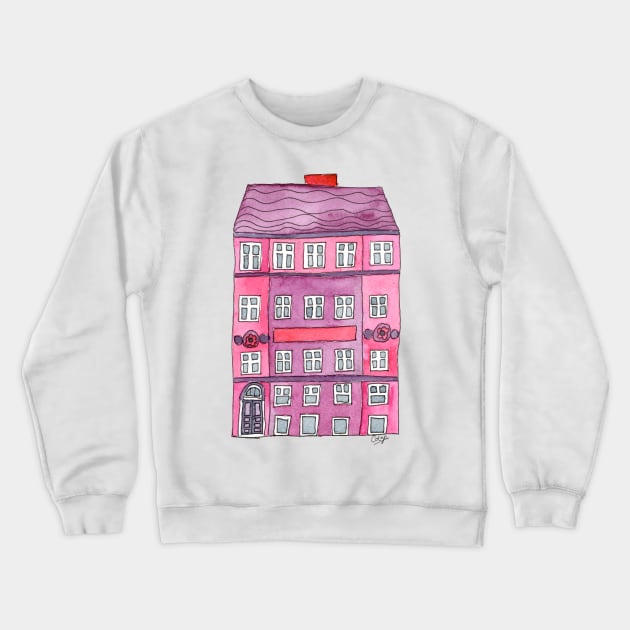 Pink European Townhouse Crewneck Sweatshirt by Colzo Art